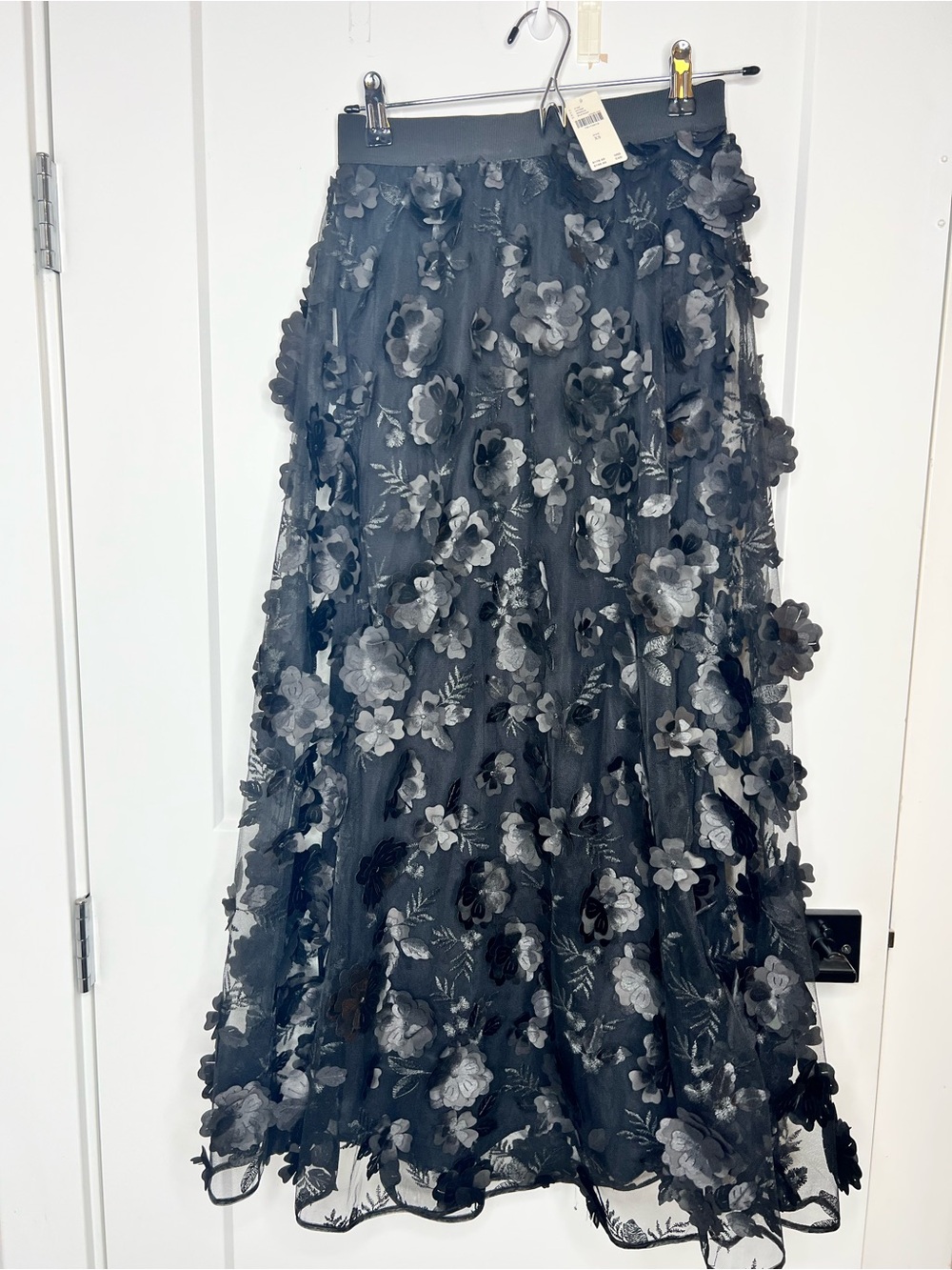 Anthropologie Black Floral Applique Maxi Skirt